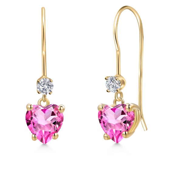 Gem Stone King 14K Yellow Gold Pink Mystic Topaz and Lab Grown Diamond Earrings for Women | 2.03 Cttw | Gemstone November Birthstone | Heart Shape 6MM
