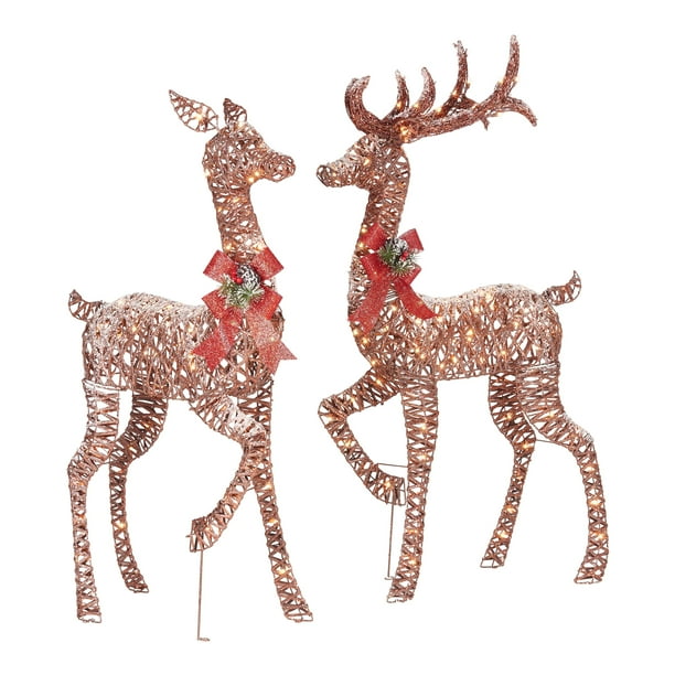 Holiday Time Light Up Outdoor 2 Piece Reindeer Family Decoration Set Com Holiday Time Light Up Outdoor 2 Piece, Outdoor Lighted Deer Family