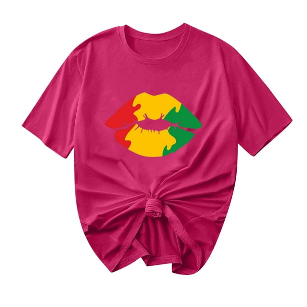 Camiseta de Cuello Redondo Impresa Nueva Moda Casual de Manga Corta de las Mujeres, Mezcla Ligera de Poliéster para la Primavera