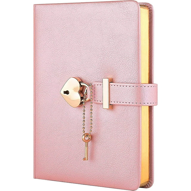 Poshieca Heart Shaped Lock Diary with Key PU Leather Cover Journal Personal Organizers Secret