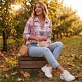 thumbnail image 5 of TOMVIGX Plaid Shirts for Women Casual Long Sleeve Shirts Roll Up Lightweight Button Down Shirt Buffalo Plaid Fashion Womens Fall Outfits with Chest Pockets L, 5 of 8