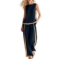 thumbnail image 2 of Xdegoge Linen 2 Piece Lounge Sets for Women Sleeveless Tank Top and Wide Leg Long Pants Outfit with Side Stripes Casual Loose Fit Tracksuit Athletic Activewear Summer Vacation, 2 of 9