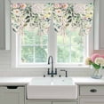 thumbnail image 5 of Floral Eucalyptus Leaf Tie Up Curtain 63 Inches Long, Vintage Pink Flower Leaves Plant Linen Texture Balloon Style Kitchen Window Curtain Over Sink, Small Window Rod Pocket Curtain 42"x63", 5 of 9