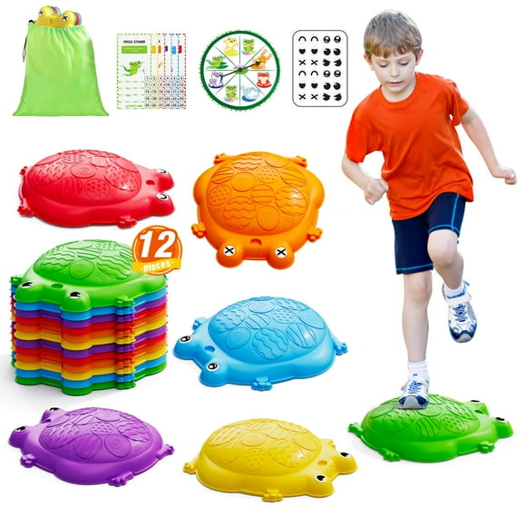 HYES Pierres de Marche pour Enfants, 12 Pcs Pierres Antidérapantes pour Marches d'Équilibre pour Tout-Petits, Jouets Sensoriels pour Parcours d'Obstacles, Jeu de Coordination Cadeau pour Garçons Filles Jeu Intérieur Extérieur