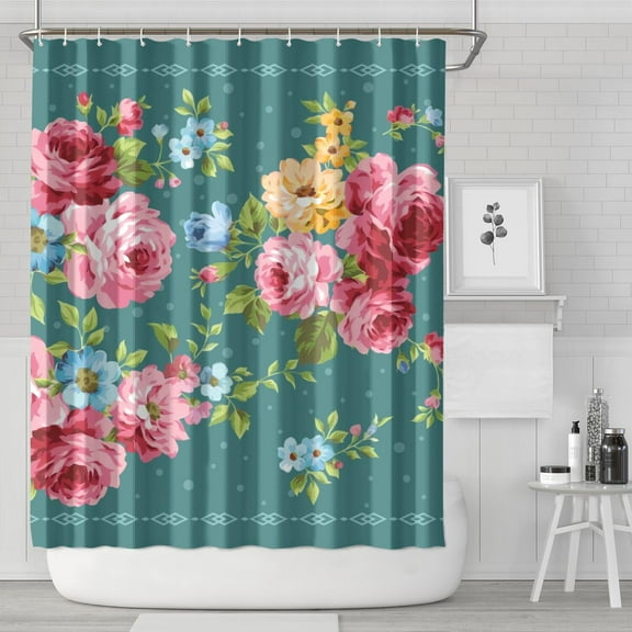 Pioneer Colorful Floral Shower Curtain for Bathroom Home Decor Bathtubs Waterproof Fabric Curtain with 12 Hooks 84x72in