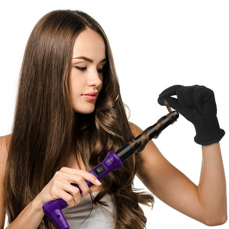 Ovonni Hair Wand Curling Iron, Hair Curling Wand with Dual Voltage Ceramic Tourmaline, Professional Instant Heat Up for Loose Curls and Waves includes Heat Protective Glove, 1