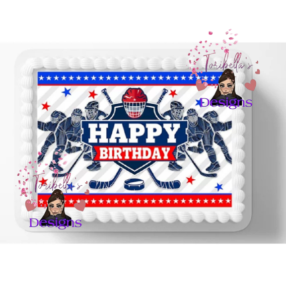 Hockey Players Birthday Edible Image Cake Topper, by ToriBellas Designs