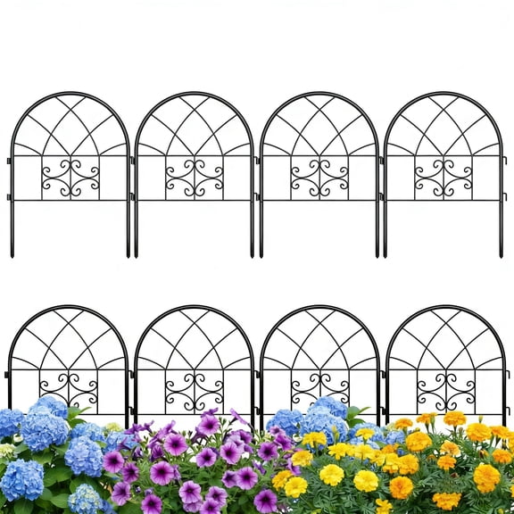 4 PCS Garden Fence, 26in x 20in Decorative Arched Garden Border Fence, No Dig Animal Barrier Fencing Metal Garden Fence Panels for Flower Beds, Patio