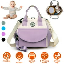 Moclever Baby Nappy Diaper Bag with Insulated Pockets Adjustable Shoulder Strap Diaper Handbag 5 Ways to Wear for Mom, Purple