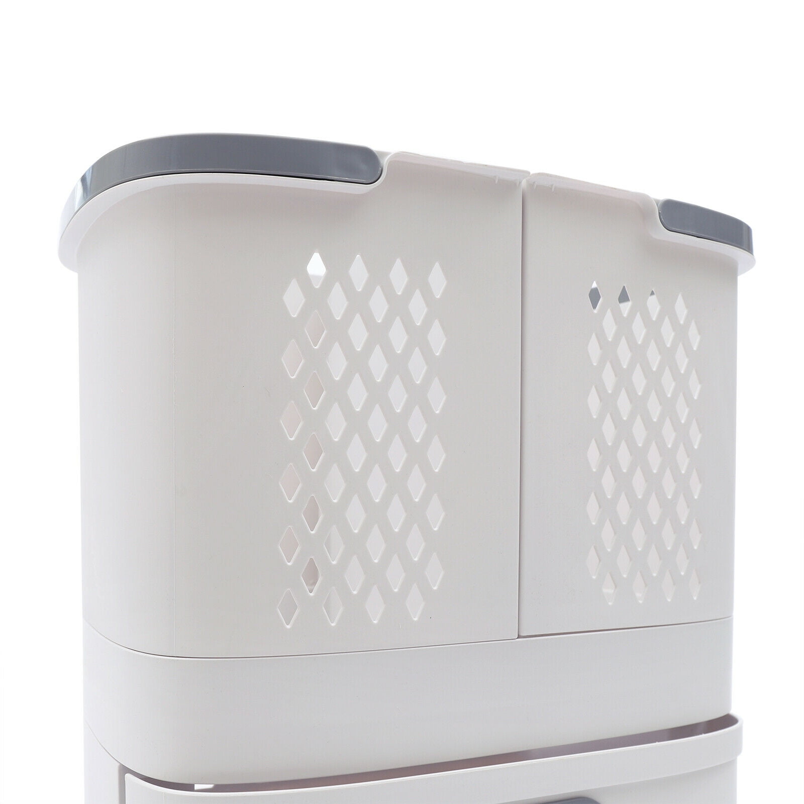 Household 3-layer Clothes Basket with Universal Wheel Free Stand Laundry Basket Set for Bathroom Clothes Storage (White)