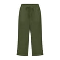 thumbnail image 5 of Nestiefly Cotton Capri Pants for Women Loose Fit Straight Leg Drawstring Elastic Waist Cropped Pant Casual Summer Linen Clothes Army Green 2XL, 5 of 7