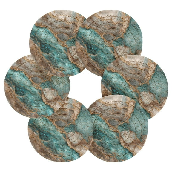 Round Placemats Set of 6 Heat Resistant Washable Kitchen Table Decorations 15.4in Turquoise and Gold Marble