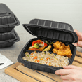 thumbnail image 3 of Karat Earth [200pcs - 8x8] 3-Compartment Mineral Filled PP Hinged Container - Black, 3 of 9