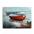 thumbnail image 1 of Red & Blue Boats On Wood Art Work, 1 of 1