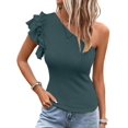 thumbnail image 1 of Camisas de Mujer con Volantes, Corta, Hombros Descubiertos, Corte Entallado, Cuello Alto, Punto Acanalado Azul Marino L, 1 of 8