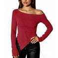 thumbnail image 6 of Uootdi Off The Shoulder Tops for Women Sweater Cropped Irregular Hem Textured Ribbed Gift Knit Pullover Y2k Fitted Tops Sexy Part y, 6 of 7
