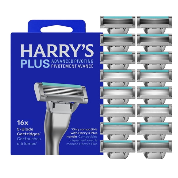 Harry's Plus Recharges de Rasoir - Cartouches pour Lame de Rasoir, Conception de Cartouche Compacte pour un Contrôle Précis, Trousse de Rasage pour Hommes - Uniquement Compatible avec les Poignées Harry's Plus - 16 Unités