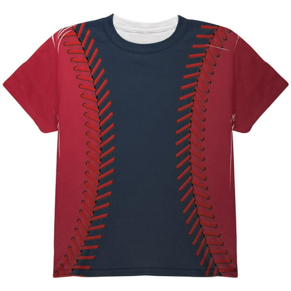 Baseball League Navy Blue and Red All Over Youth T Shirt