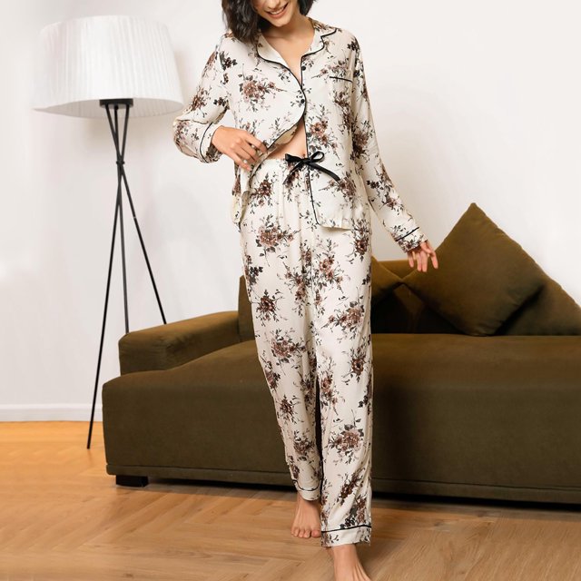 Puntoco Conjunto Casual De Ropa para El Hogar De Color Sólido para Mujer Cárdigan De Manga Larga Top con Cuello En V+Pantalones Conjunto Liquidación Puntoco Puntoco-4077