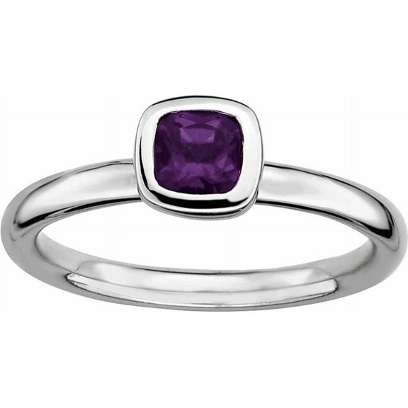 Sterling Silver Cushion Cut Amethyst Ring