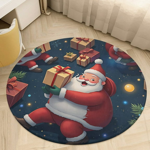 Christmas Pattern Snowflakes Christmas Trees Cartoon Santa Round Area Rugs for Bedroom Living Room, 3FT Soft Indoor Circle Carpets, Carpet Home Decor Floor Mat