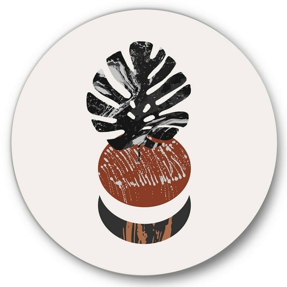 Designart 'Abstact Tropical Palm Leaf, Minimal Sun And Moon II' Modern Circle Metal Wall Art 36x36 - Disc of 36