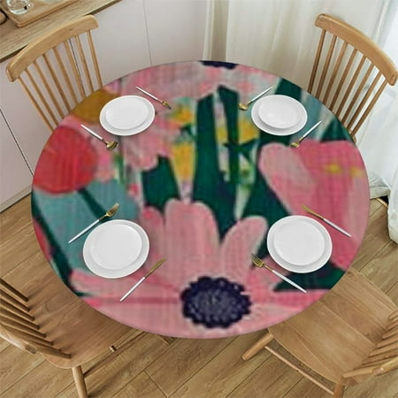 

Autua Flowers Happiness Round Tablecloth Stain-Resistant Washable 100% Polyester Waterproof Fabric for Home Kitchen Parties Holiday Dinner 46 -50