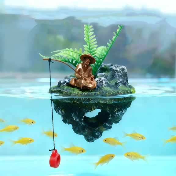 XIBUFE Aquarium Floating Island Decorations,Floating Fish Tank Decorations,Fisherman Aquarium Decor Island,For Betta Fish,Guppies,Goldfish,Shrimps,And Hermit Crabs