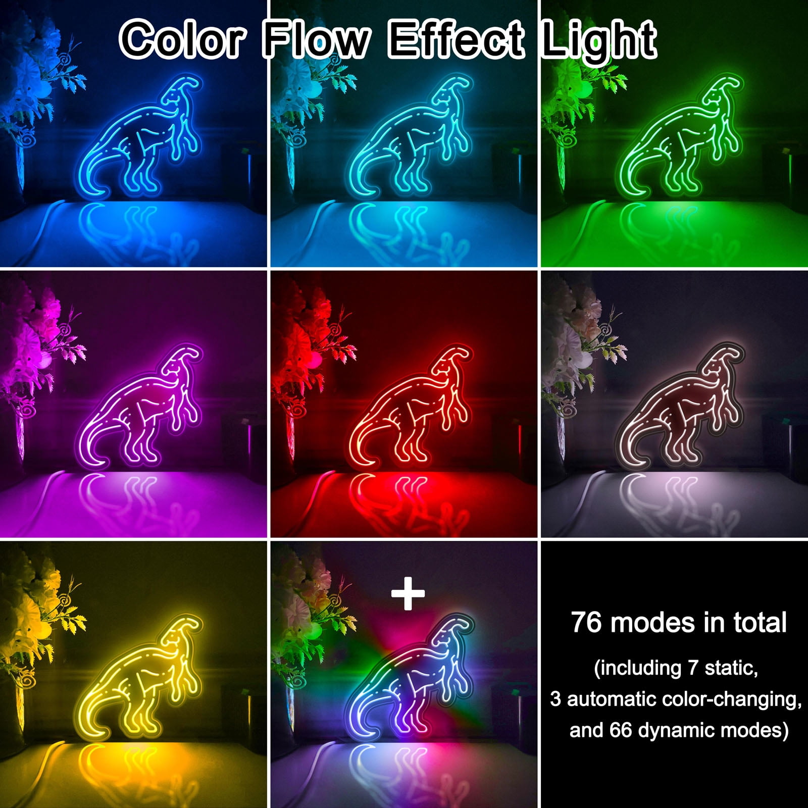 Dinosaur Led Light Box, Dimmable Neon-Like Light Signs USB Power for Wall Decor Bedroom Decoration, Color Flow Effect (WxH) 16"x15"