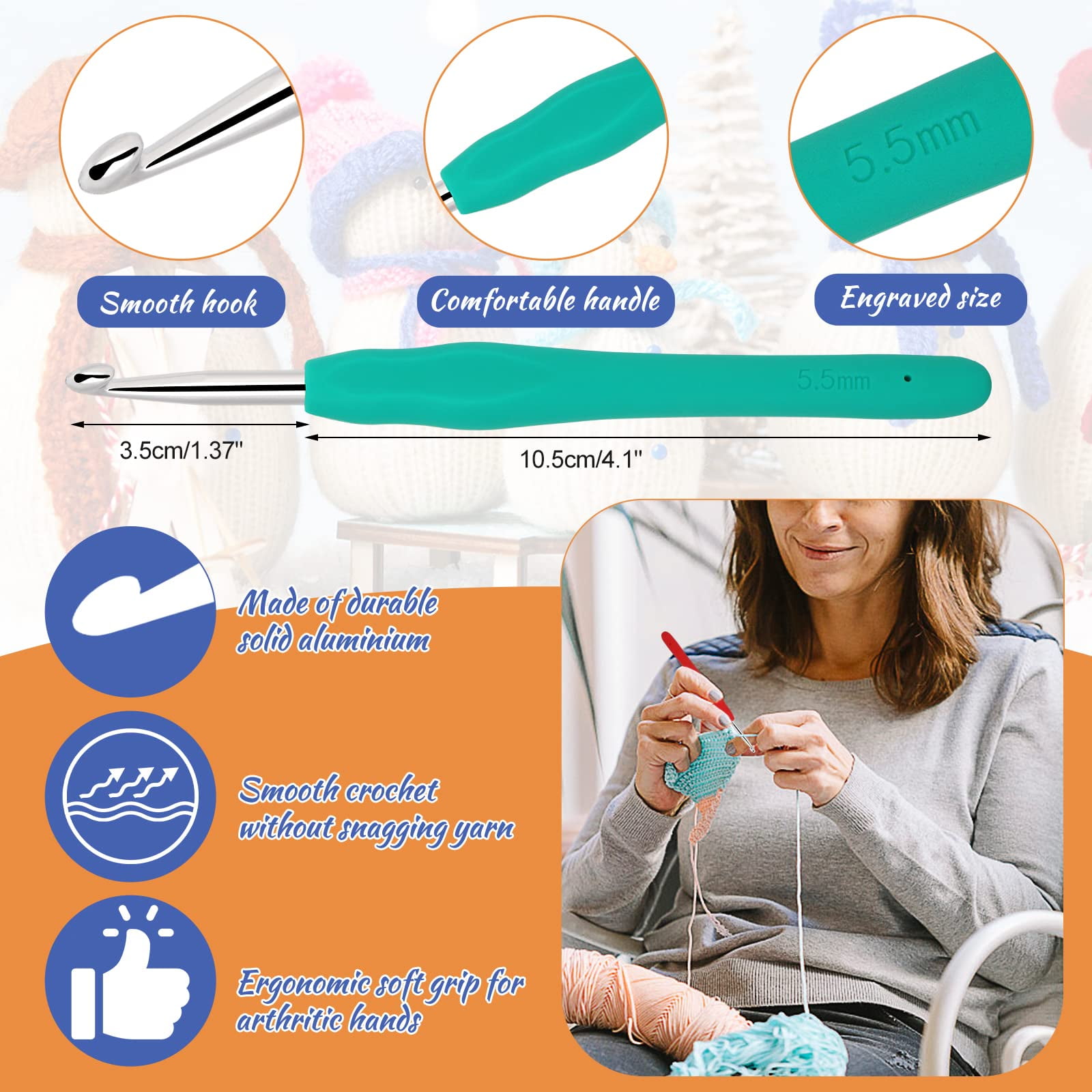 Wiher 46Pcs DIY Crochet Kit with Storage Bag Beginners Crochet Kit with Color Yarns, 12-size Crochet Needle, Stitch Marks, Big Eye Needles, Thread Scissors, DIY Crochet Craft Crochet Art Kit