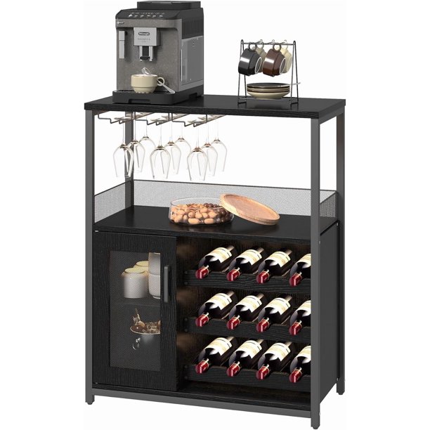 Industry coffee bar gabinete con wine rack glass holder mesh door y almacenamiento para kitchen sala de estar y bar