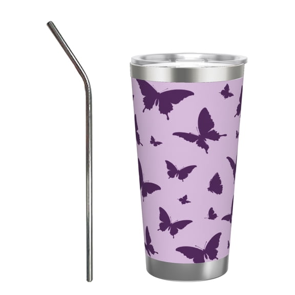 20oz Purple Butterfly Tumbler Insulated Car Cup Lavender Travel Coffee Cup Gift for Women with Stainless Steel Straw