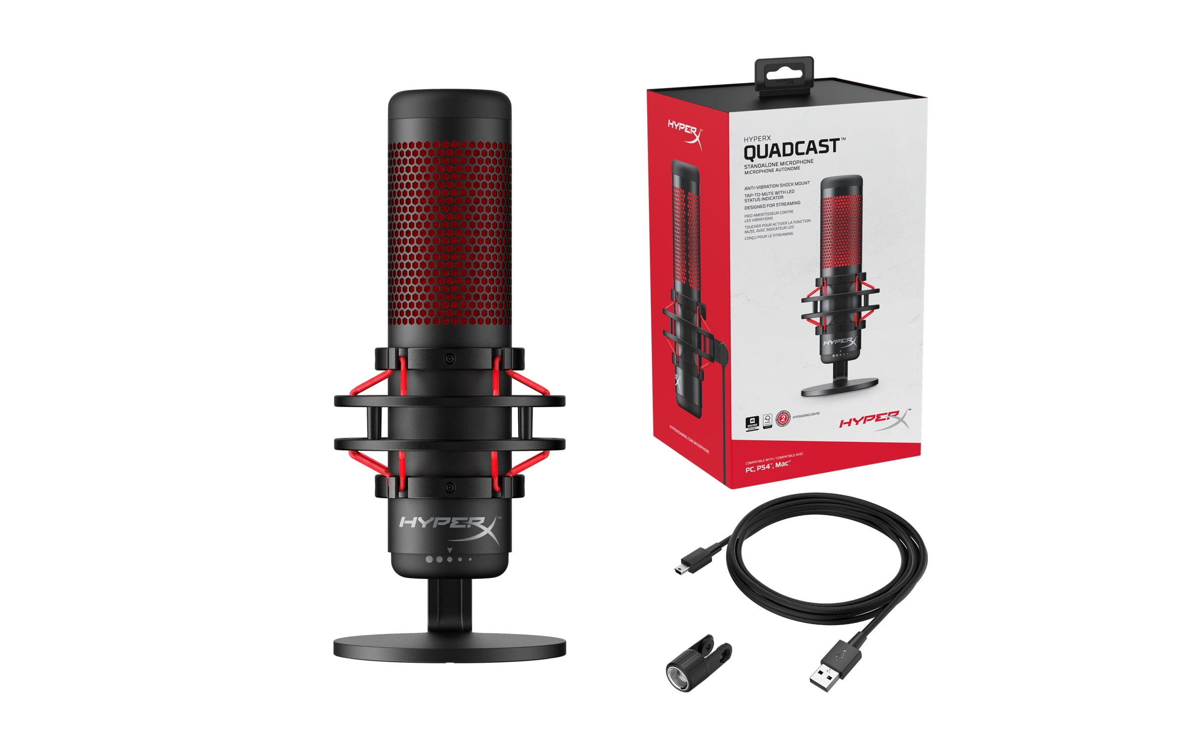 HyperX QuadCast S – RGB USB Condenser Microphone for PC, PS4, PS5 and Mac,  Anti-Vibration Shock Mount, 4 Polar Patterns, Pop Filter, Gain Control