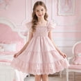 thumbnail image 2 of mgoYE Girls Summer Dresses Tween Short Sleeve Formal Flower Girl Dress Teen Sundress 3-7T(Light Pink,4-5 Years), 2 of 7