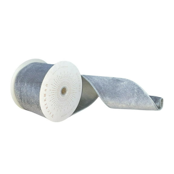 Vickerman QTX17825 4 in. x 10 yards Plush Velvet Christmas Ribbon, Silver