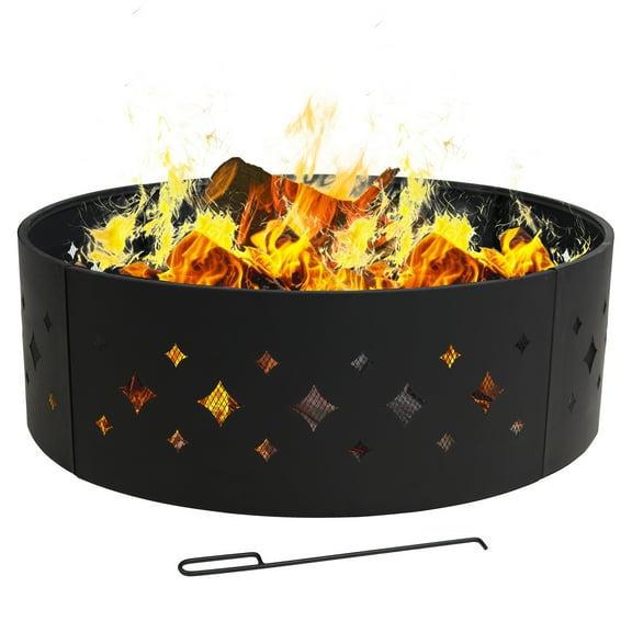 Sunnydaze Diamond 36" Round Steel Wood Burning Fire Pit Ring