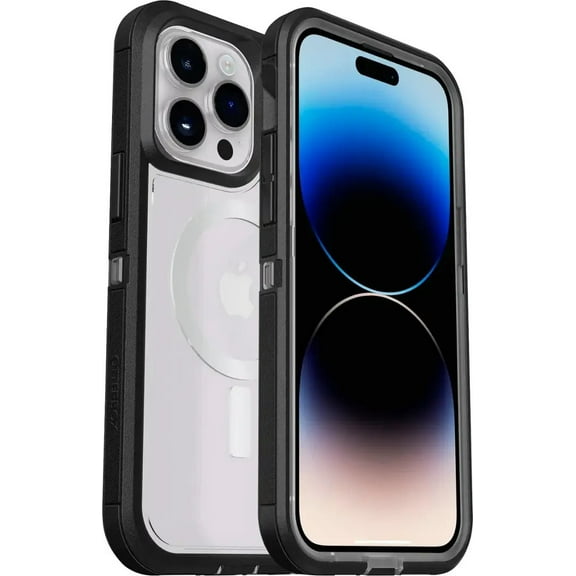 OtterBox iPhone 14 Pro Max (Only) - Defender Series XT Clear Case - Black Crystal (Clear/Black) - Screenless - Rugged - Snaps to MagSafe - Lanyard Attachment - Non-Retail Packaging