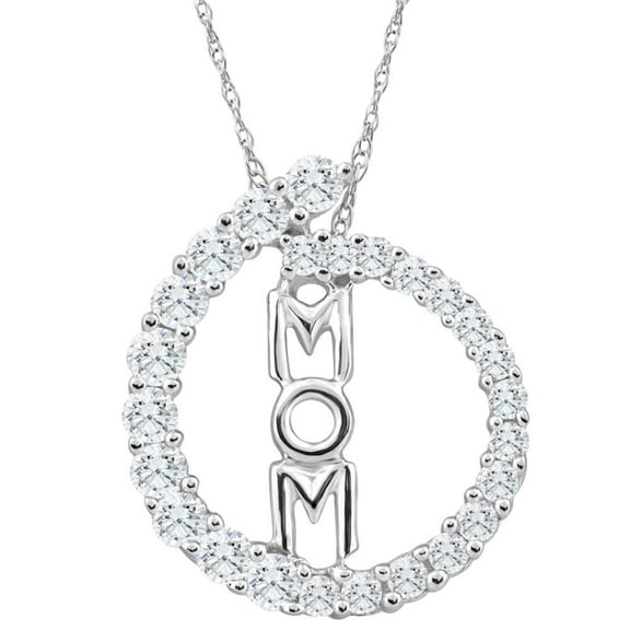 Pompeii 3/4Ct TW Circle Mom Diamond Pendant Women's 18" White Gold Necklace 10k