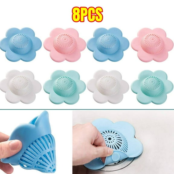 8 Pack Silicone Hair Catcher Drain Cover with Suction Cups, Ideal for Bathroom, Bathtub, & Kitchen Showers