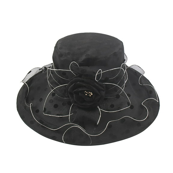 Clearance! Yigetop Derby Hats for Women Church Dress Hat for Women Black Fascinators Bridal Tea Party Wedding Hat Wide Brim Church Hats for Women Black M
