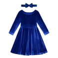 thumbnail image 6 of SILVERCELL 1-9T Toddler Girls Christmas Velvet Twirl Dresses + Headband, Little Girl Casual Long Sleeve Swing A-Line Skater Party Dress, 1-9 Years, Royal Blue, 6 of 8