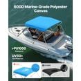 thumbnail image 2 of VEVOR 3 Bow Boat Bimini Tops, 600D Polyester Canopy with Aluminum Alloy Frame, Waterproof & Sun Shade Boat Awning Canopy with Storage Bag,2 Support Poles,4 Straps, 6'Lx(61"-66")W x46"H,Pacific Blue, 2 of 9