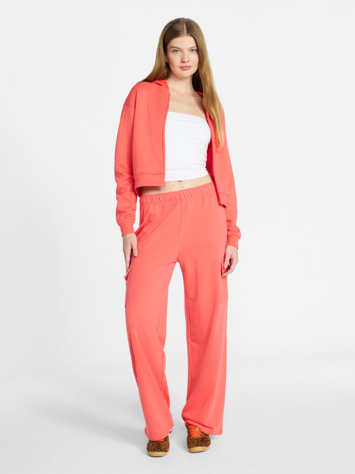 No Boundaries French Terry Cargo Pants, 30" Inseam, Women's XXS-XXL