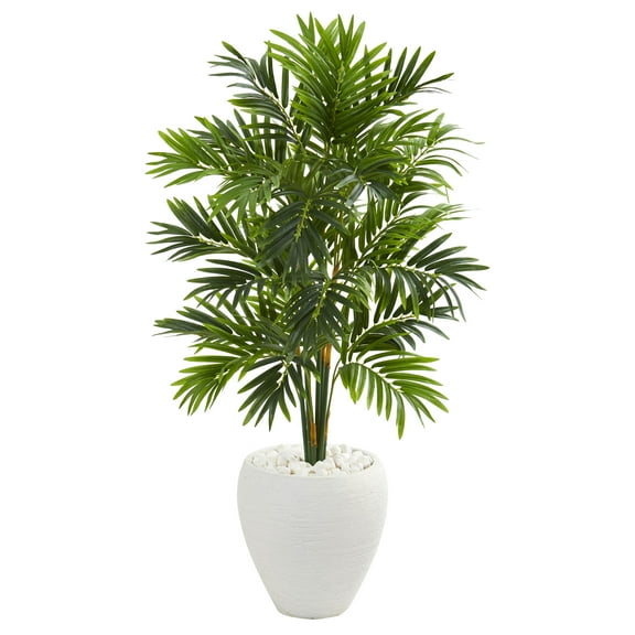 Nearly Natural 4ft. Areca Artificial Palm Tree in White Planter