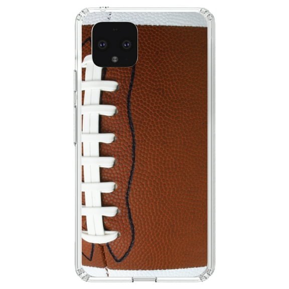DistinctInk Clear Shockproof Hybrid Case for Google Pixel 4 (5.7" Screen) - TPU Bumper, Acrylic Back, Tempered Glass Screen Protector - Football Texture Photo Laces