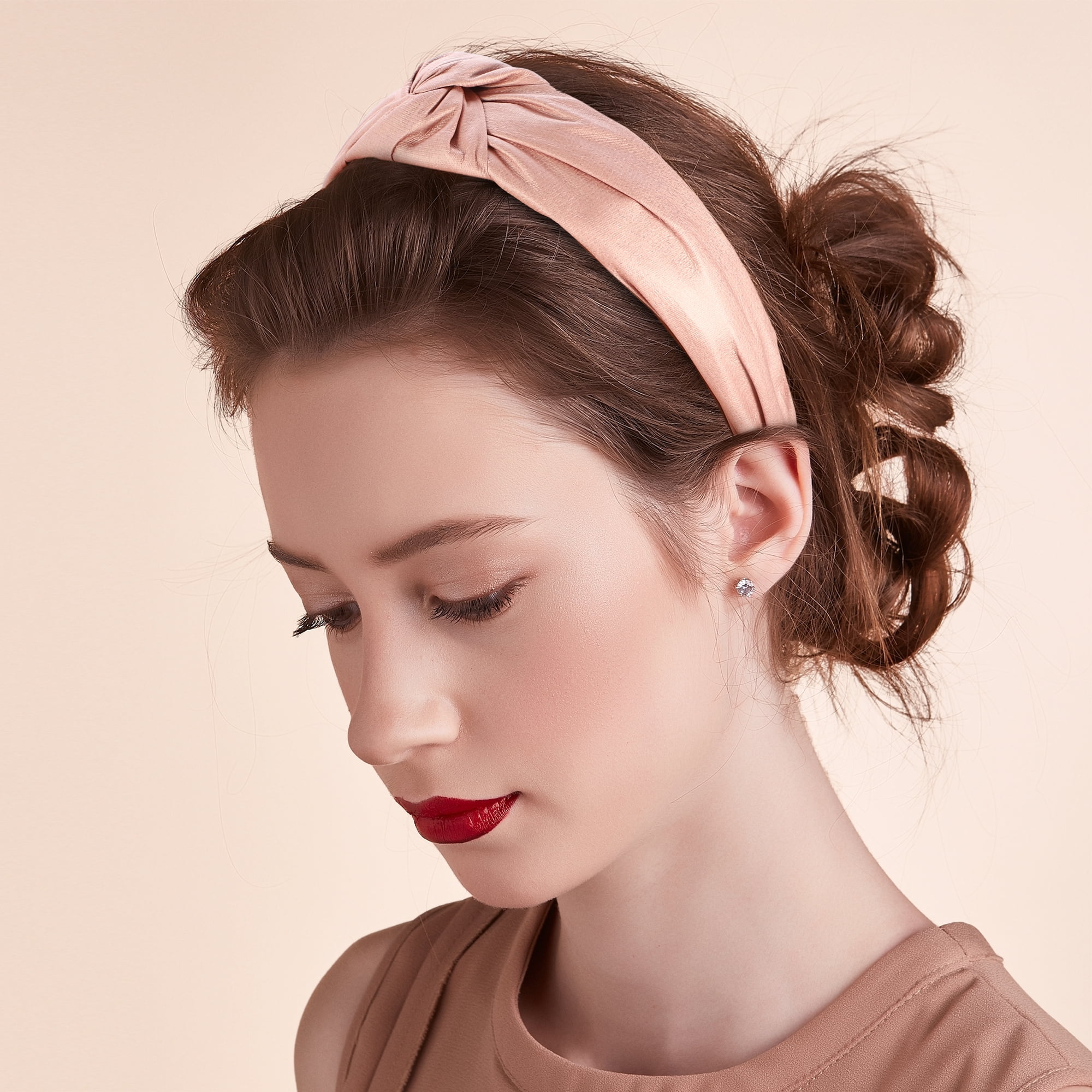 Unique Bargains 1 Pcs Faux Leather Knotted Headband Hairband for Women 1.57 Inch Pink