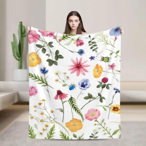 [Vibrant Bazaar] [60x50inch] Soft Funny Throw Blanket Cute Floral Flower Blanket,Spring For Women,Kids,and Girls,Flannel Blanket,And Cozy Spring Decor For Bed,Sofa,Couch,Chair