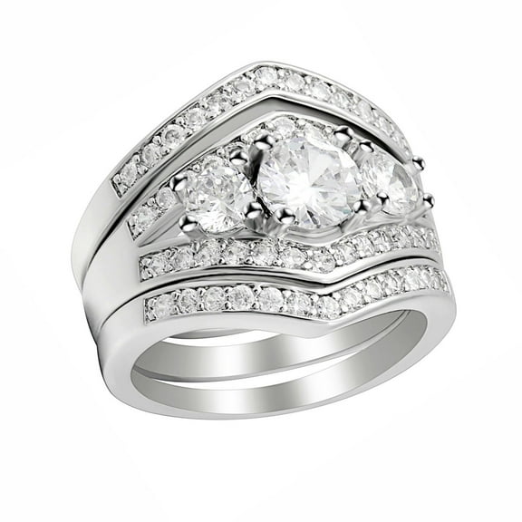 Leah II Wedding Ring Set for Women 3pc Bridal Engagement Band Ginger Lyne Collection Size 8