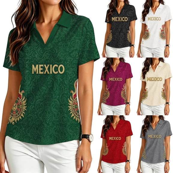 2026 New Mexico Soccer Jersey Womens Mexico National Team Graphic Style, Mexican Jersey Soccer T-Shirt, V-Neck Short Sleeve Sport Tee for Travel and Everyday Wearing for Adult