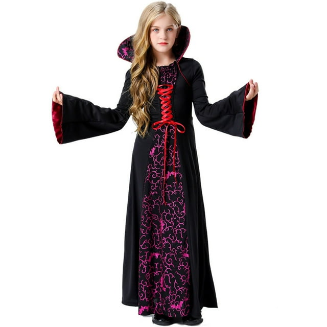 2DXuixsh Robes pour Filles Halloween Robe à Manches Longues avec Ensemble Robe de Fête Halloween Robe Évasée Noire Taille 130
